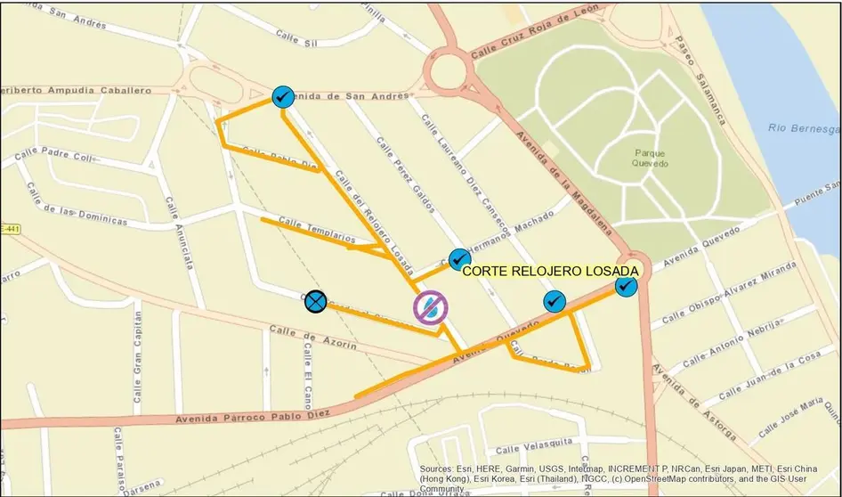 Calles afectadas por el corte de agua