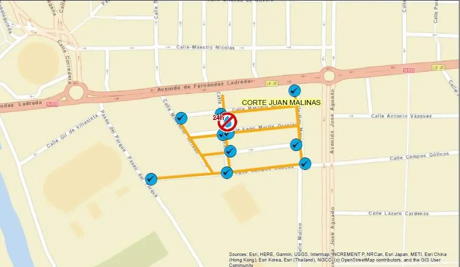 Calles afectadas por el corte de suministro