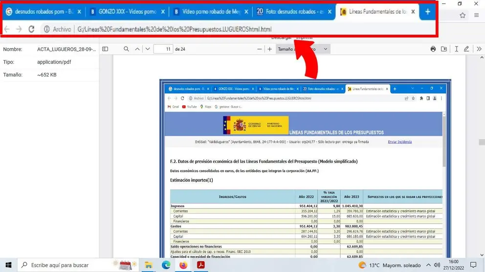 Pantallazo del registro del acta en el Ayuntamiento de Valdelugueros (cedido por PSOE)