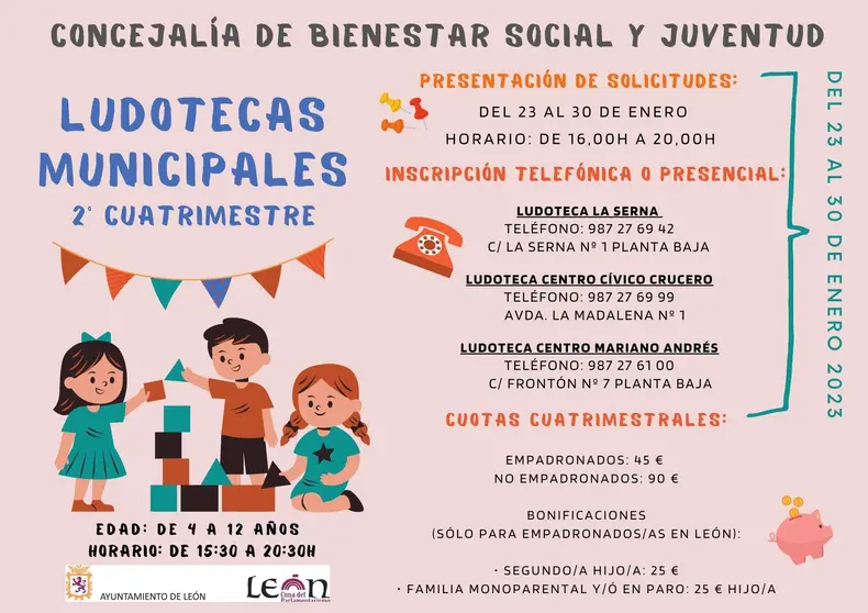 Abierto el plazo de inscripci&oacute;n en las ludotecas municipales de Le&oacute;n