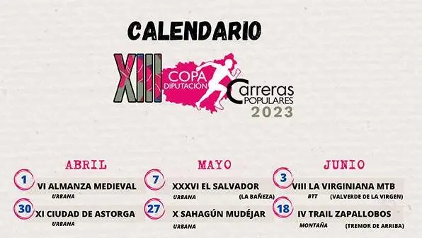 CALENDARIO COPA DIPUTACI&Oacute;N CARRERAS 2023