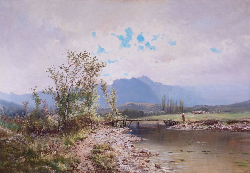 Carlos de Haes, Subida a los lagos de Covadonga, hacia 1873. Óleo sobre lienzo. Colección particular