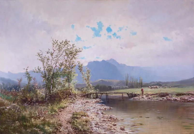 Carlos de Haes, Subida a los lagos de Covadonga, hacia 1873. &Oacute;leo sobre lienzo. Colecci&oacute;n particular