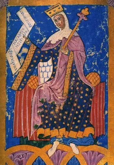 Miniatura medieval que representa a la reina Urraca I de Le&oacute;n.