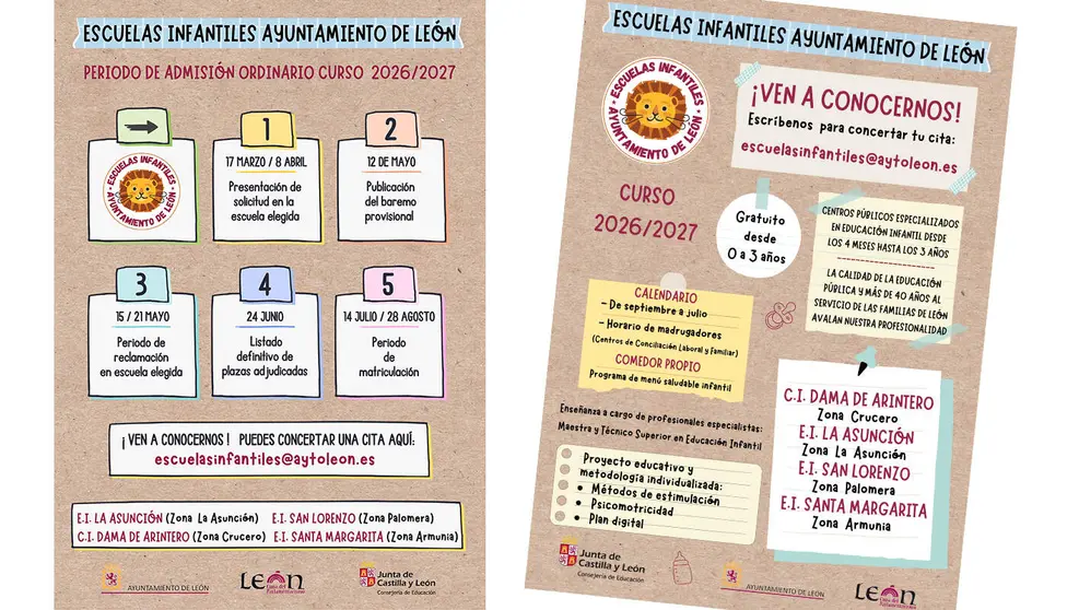 Cartel Periodo admisi&oacute;n ordinario Escuelas Infantiles del Ayuntamiento de Le&oacute;n