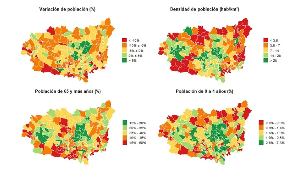 Mapas con variaciones de despoblaci&oacute;n en Le&oacute;n