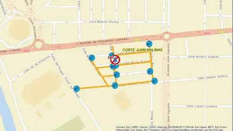 Calles afectadas por el corte de suministro