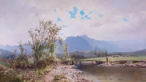 Carlos de Haes, Subida a los lagos de Covadonga, hacia 1873. &Oacute;leo sobre lienzo. Colecci&oacute;n particular