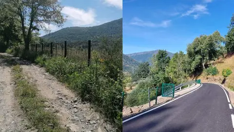 Antes y despu&eacute;s del camino rural en Villablino con una inversi&oacute;n de m&aacute;s de 400.000 euros para potenciar el turismo de naturaleza en torno a la Reserva de la Biosfera de Laciana, en Le&oacute;n