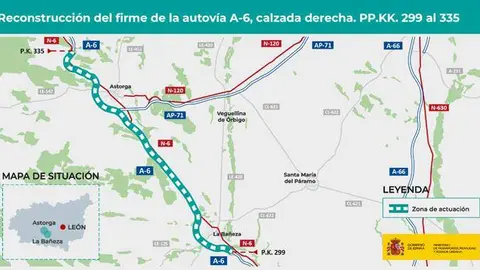 Rehabilitar la calzada derecha de la autov&iacute;a A-6, entre La Ba&ntilde;eza y Astorga