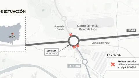 Cortes de tráfico en la LE-20 de León por las obras del paso inferior de La Granja del 13 al 15 de julio
