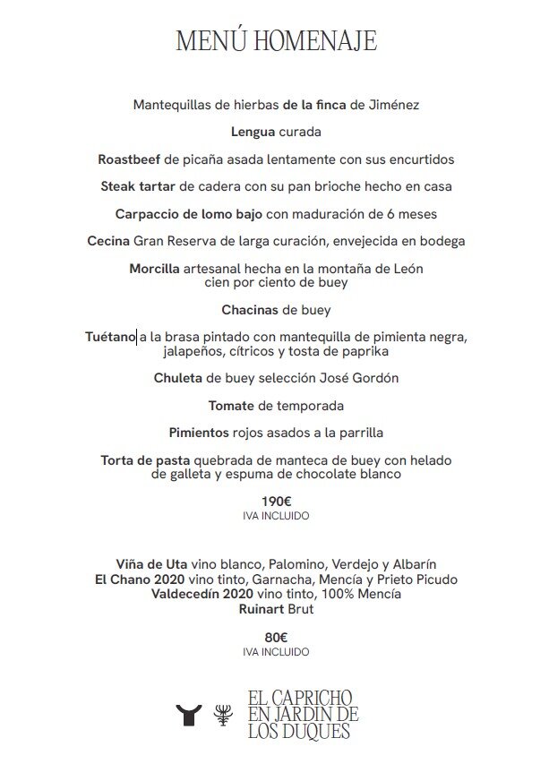 Menú Homenaje El Capricho